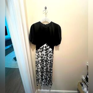 Ted Baker midi dress, black floral, UK size 2